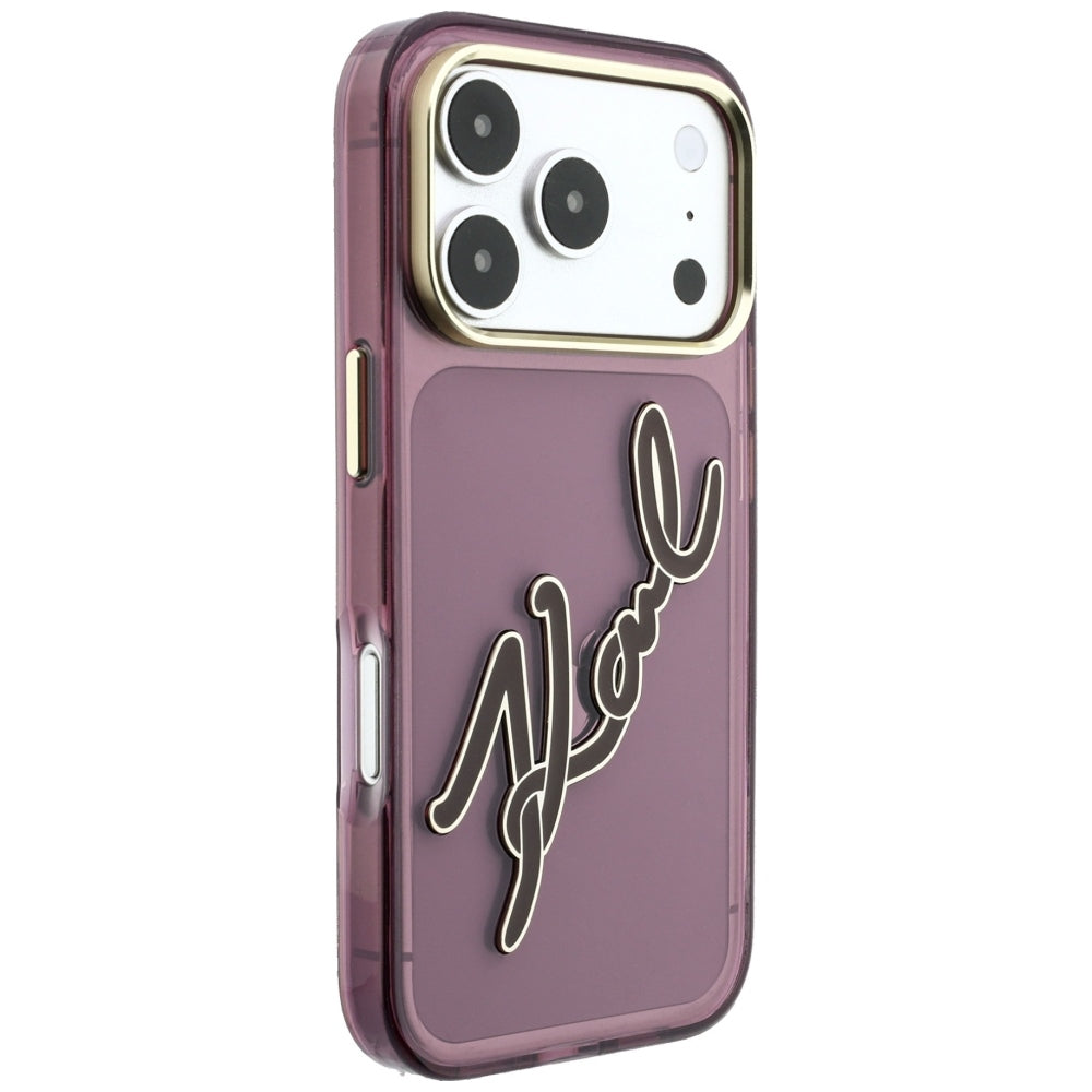 Puzdro pre Apple iPhone 18 Pro Max / 17 Pro Max, Karl Lagerfeld, IML Veľký podpis Živicové logo Kovový rám, Bordová