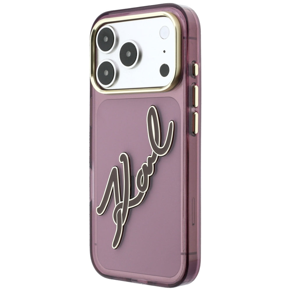 Puzdro pre Apple iPhone 18 Pro Max / 17 Pro Max, Karl Lagerfeld, IML Veľký podpis Živicové logo Kovový rám, Bordová