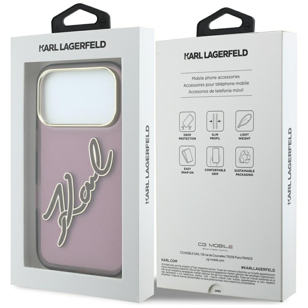 Puzdro pre Apple iPhone 18 Pro Max / 17 Pro Max, Karl Lagerfeld, IML Veľký podpis Živicové logo Kovový rám, Bordová