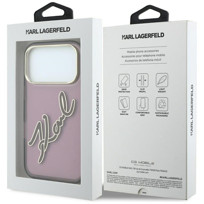Puzdro pre Apple iPhone 18 Pro Max / 17 Pro Max, Karl Lagerfeld, IML Veľký podpis Živicové logo Kovový rám, Bordová