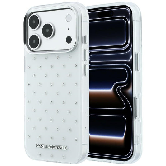 Puzdro pre Apple iPhone 18 Pro Max / 17 Pro Max, Karl Lagerfeld, IML kryštáliky a elektrolyticky pokovené logo, biele