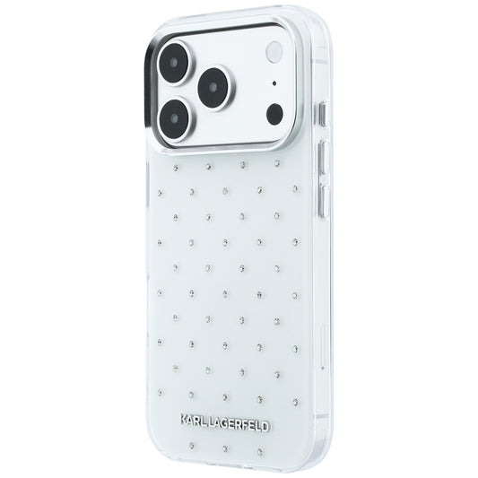 Puzdro pre Apple iPhone 18 Pro Max / 17 Pro Max, Karl Lagerfeld, IML kryštáliky a elektrolyticky pokovené logo, biele