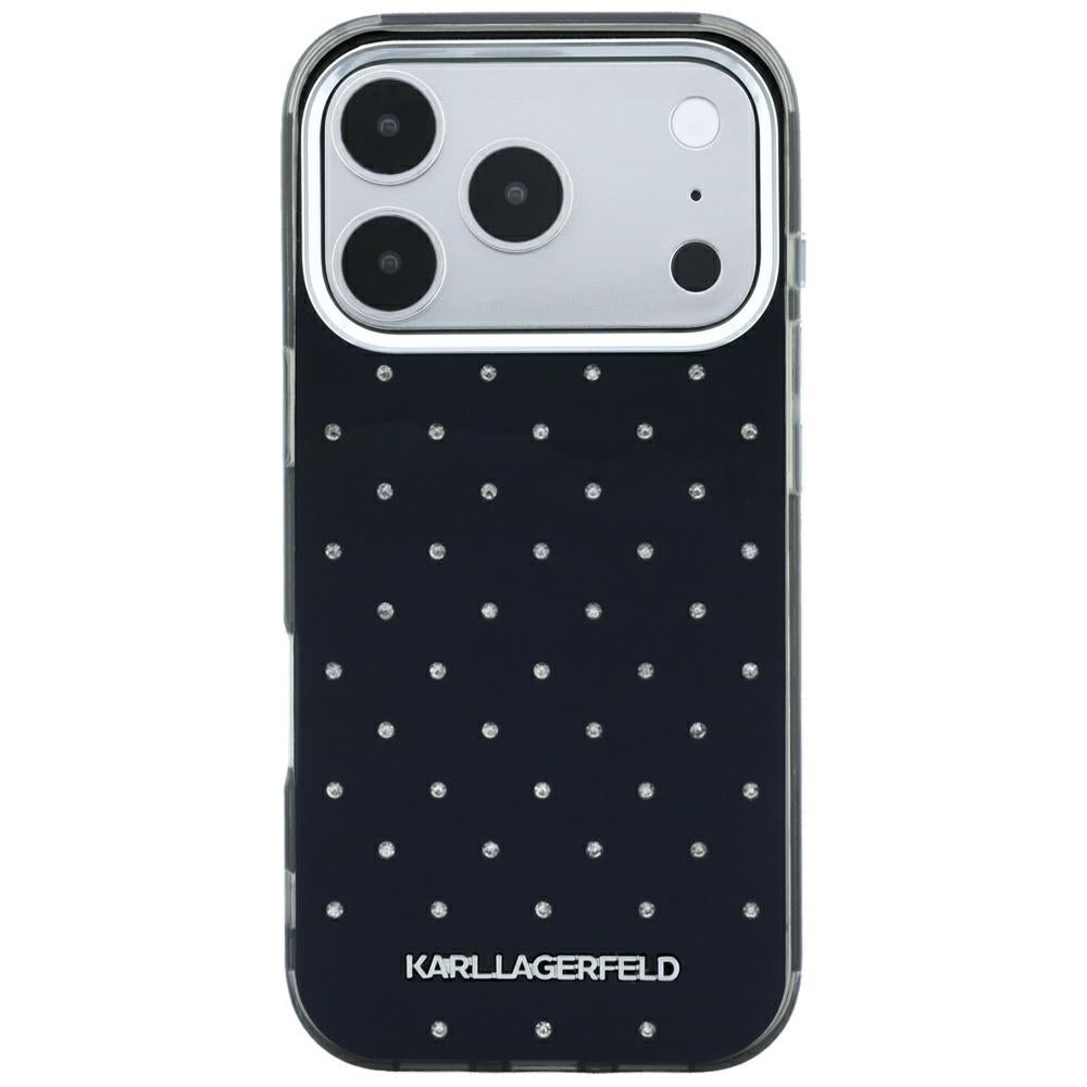 Puzdro pre Apple iPhone 18 Pro Max / 17 Pro Max, Karl Lagerfeld, IML kryštáliky a elektrolyticky pokovené logo, čierne