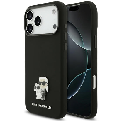 Puzdro na Apple iPhone 18 Pro Max / 17 Pro Max, Karl Lagerfeld, Karl & Choupette Metal Pin, čierne
