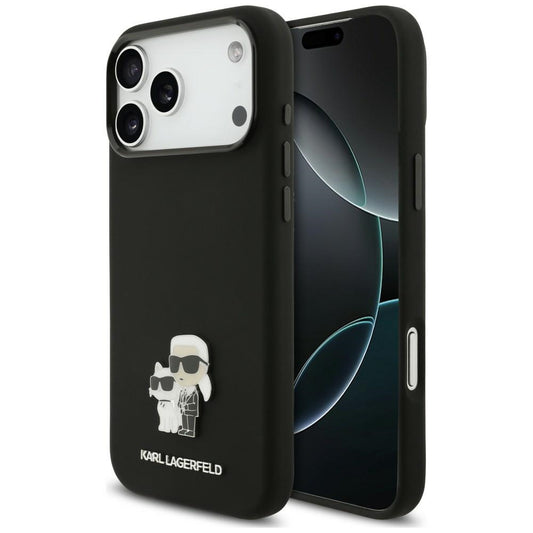 Puzdro na Apple iPhone 18 Pro Max / 17 Pro Max, Karl Lagerfeld, Karl & Choupette Metal Pin, čierne