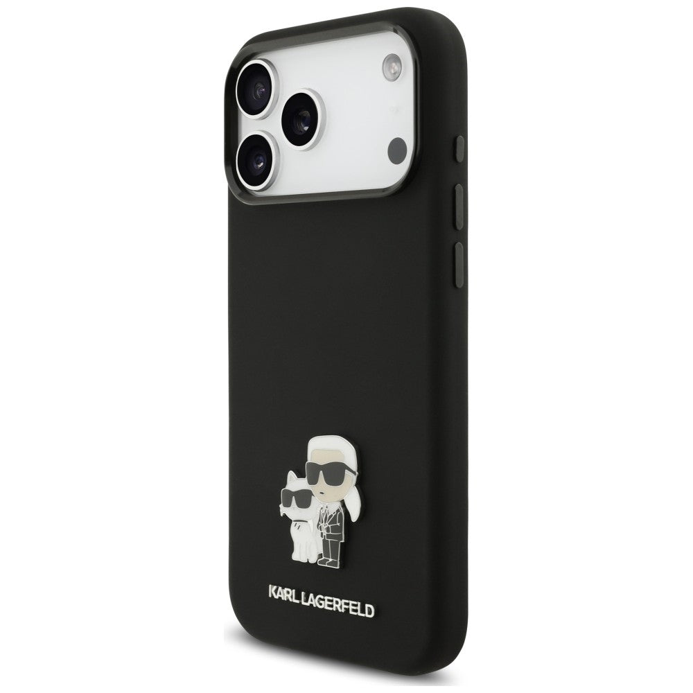 Puzdro na Apple iPhone 18 Pro Max / 17 Pro Max, Karl Lagerfeld, Karl & Choupette Metal Pin, čierne