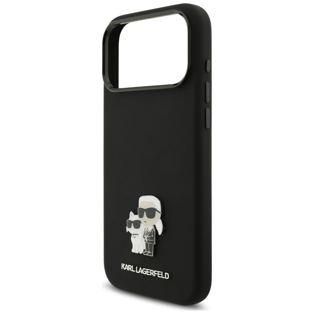 Puzdro na Apple iPhone 18 Pro Max / 17 Pro Max, Karl Lagerfeld, Karl & Choupette Metal Pin, čierne