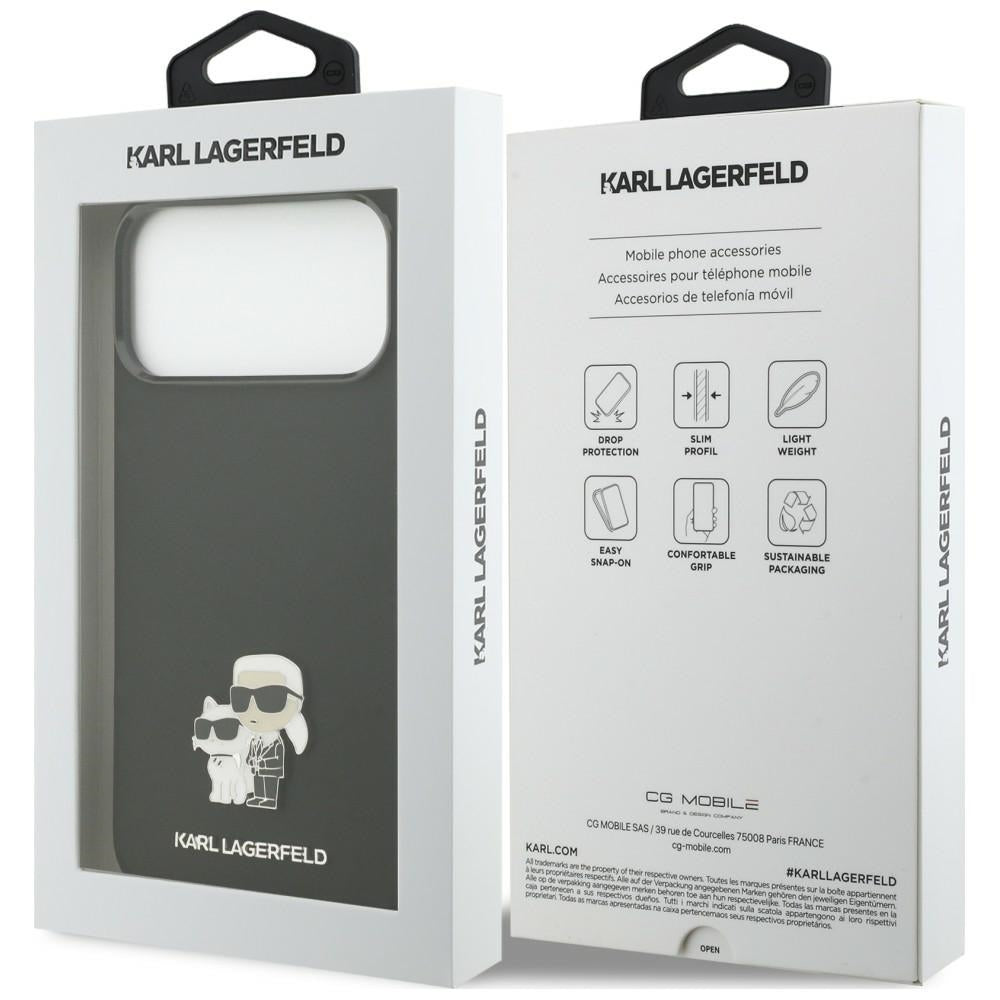 Puzdro na Apple iPhone 18 Pro Max / 17 Pro Max, Karl Lagerfeld, Karl & Choupette Metal Pin, čierne