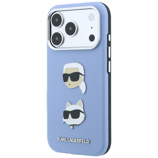 Puzdro pre Apple iPhone 18 Pro Max / 17 Pro Max, Karl Lagerfeld, Saffiano s pripínacím odznakom hlavy Karla & Choupette a logom, modré