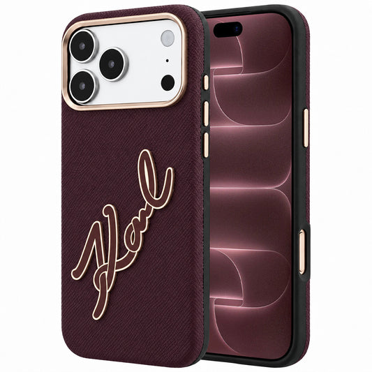 Case for Apple iPhone 18 Pro Max / 17 Pro Max, Karl Lagerfeld, Smooth Big Resin Signature Logo, Burgundy