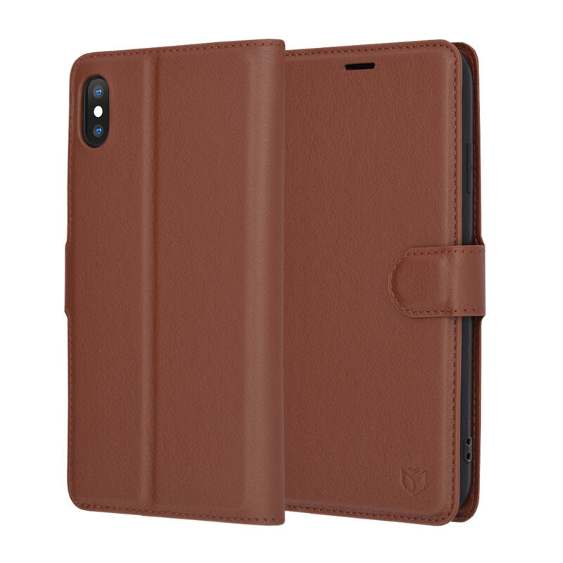 Case for Apple iPhone XS Max, Techsuit, Leather Folio, Brown
