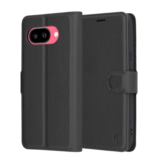 Obal na Google Pixel 9a, Techsuit, kožené folio, čierny