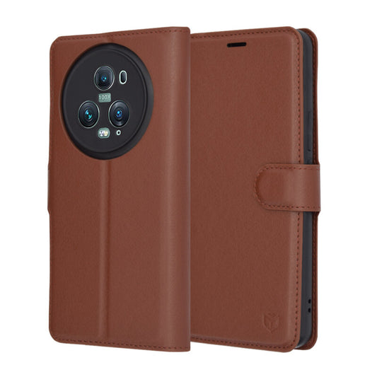 Puzdro pre Honor Magic5 Pro, Techsuit, kožené folio, hnedé