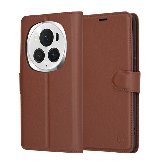 Puzdro na Honor Magic6 Pro, Techsuit, kožené folio, hnedé