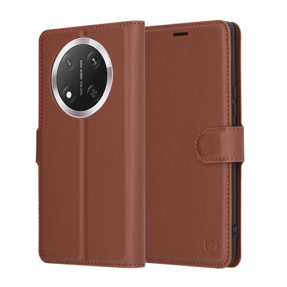 Puzdro na Honor X9c / Magic7 Lite, Techsuit, kožené folio, hnedé
