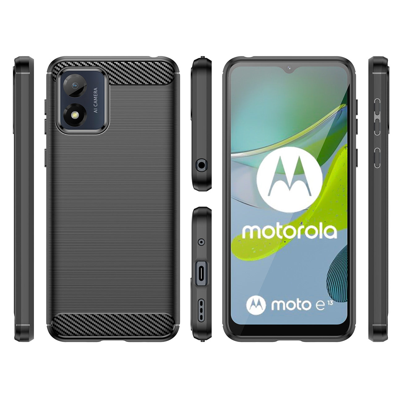 Puzdro pre Motorola Moto E13, OEM, Karbón, Čierne