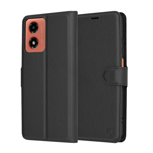 Puzdro pre Motorola Moto G04s / E14 / G04 / G24, Techsuit, kožené folio, čierne