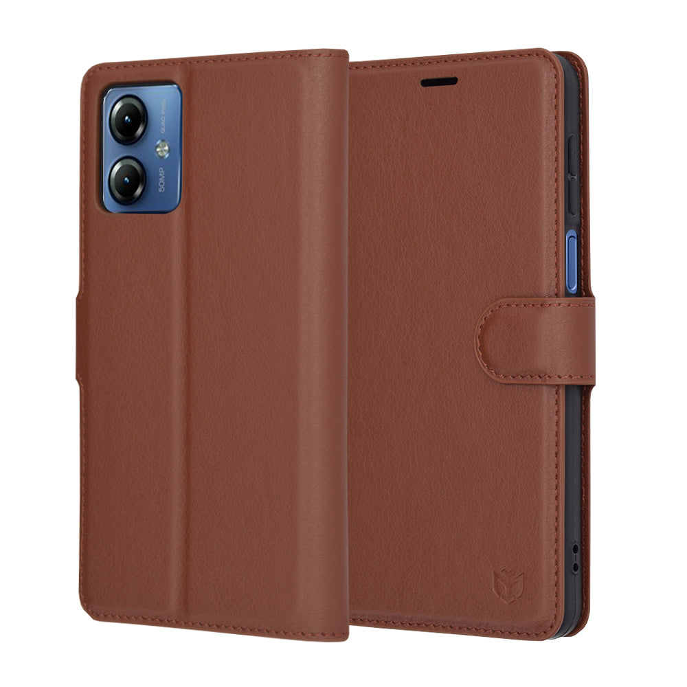Puzdro pre Motorola Moto G14, Techsuit, kožené folio, hnedé