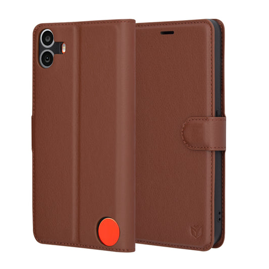 Obal na Nothing CMF Phone 1, Techsuit, kožené folio, hnedý