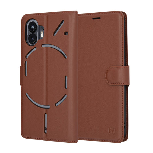 Puzdro na Nothing Phone (2), Techsuit, kožené folio, hnedé