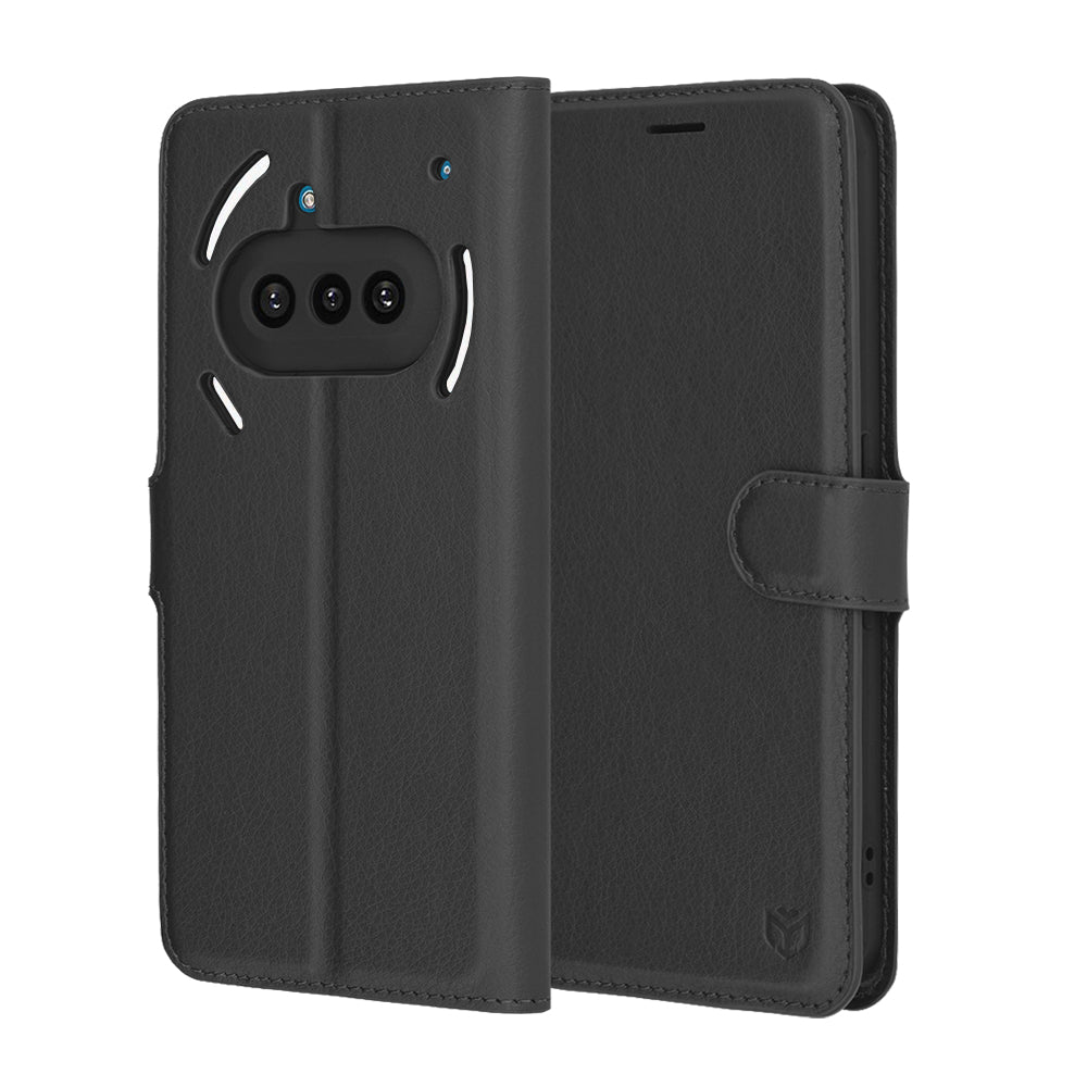 Obal na Nothing Phone (3a), Techsuit, kožený folio, čierny