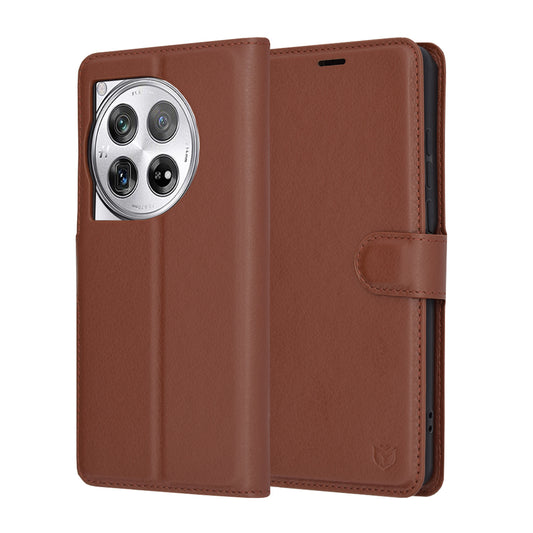 Puzdro na OnePlus 12, Techsuit, kožené folio, hnedé