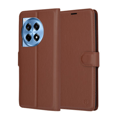 Puzdro na OnePlus 12R, Techsuit, kožené folio, hnedé