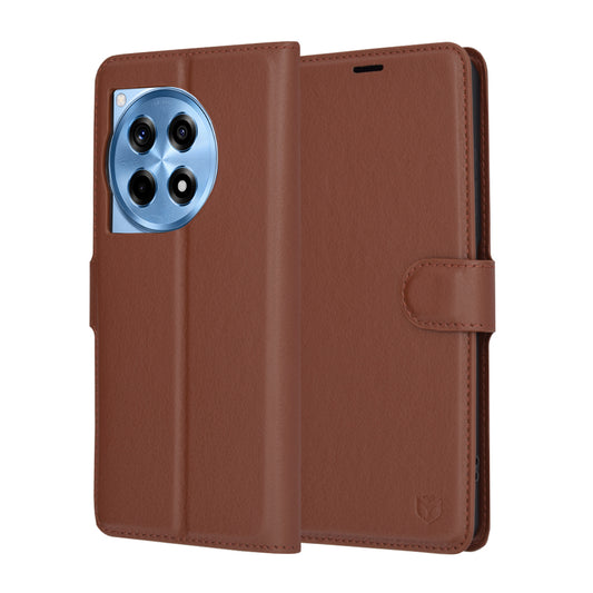 Puzdro na OnePlus 12R, Techsuit, kožené folio, hnedé