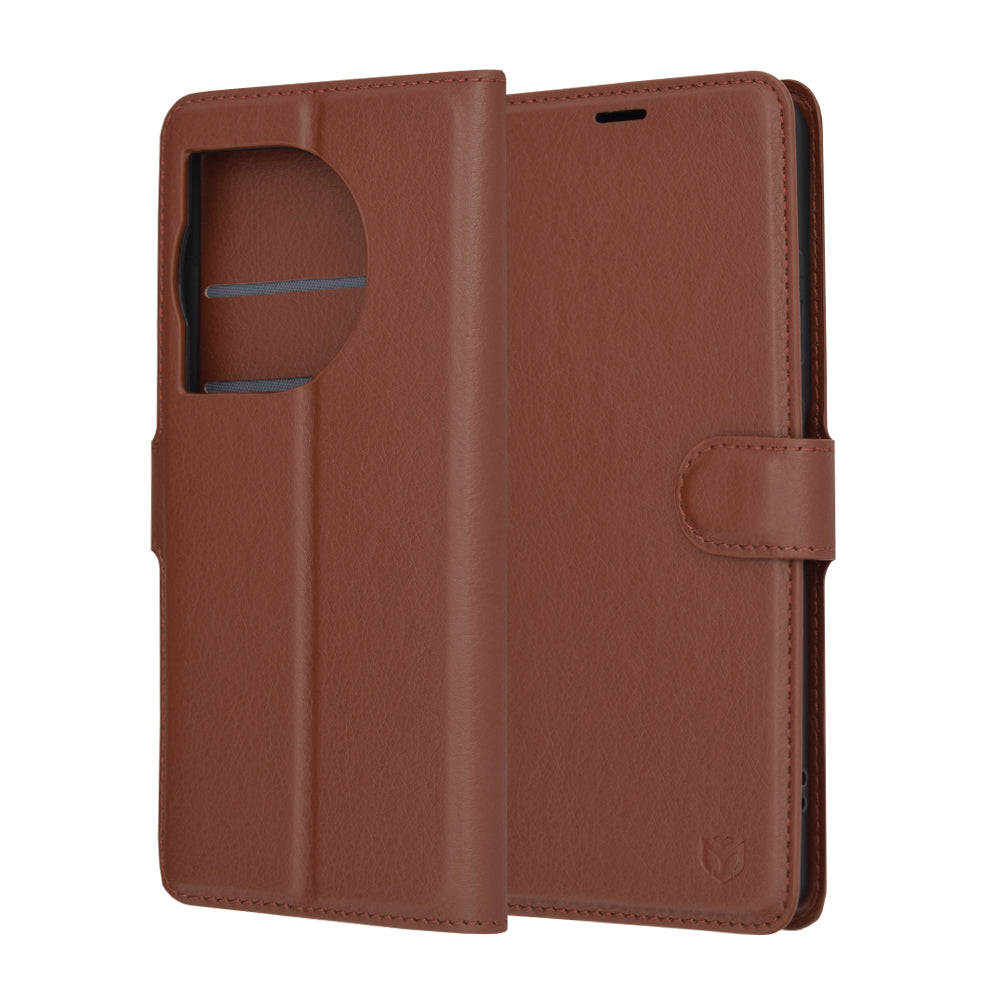 Puzdro na OnePlus 12R, Techsuit, kožené folio, hnedé