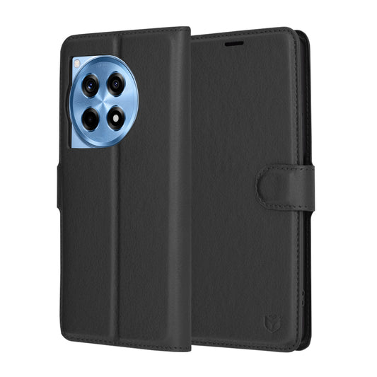 Puzdro na OnePlus 12R, Techsuit, kožené folio, čierne