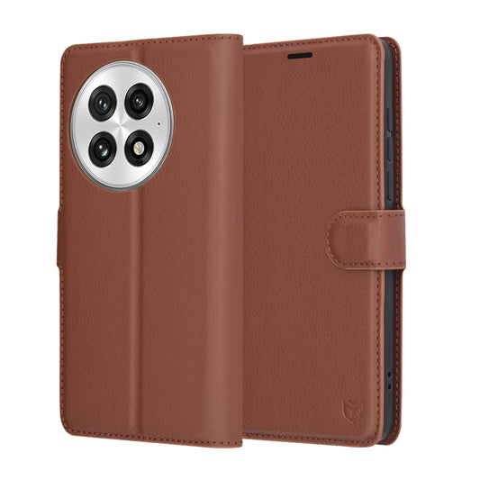 Puzdro na OnePlus 13, Techsuit, kožené folio, hnedé