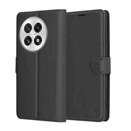 Puzdro na OnePlus 13, Techsuit, kožené folio, čierne