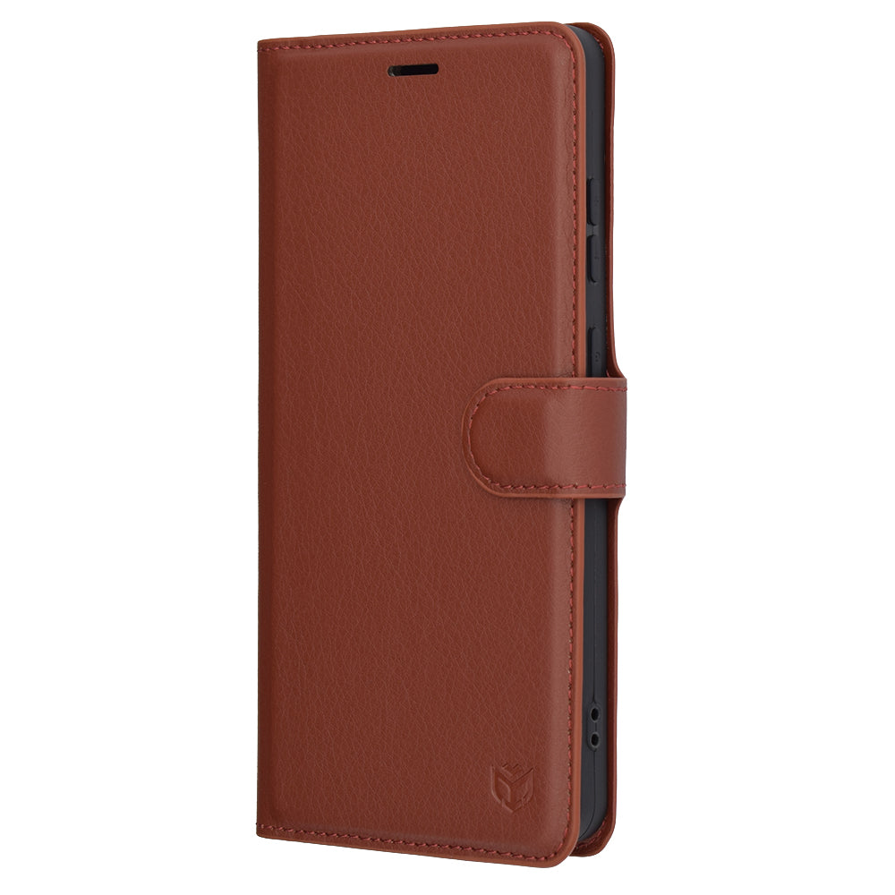 Puzdro na OnePlus 13R, Techsuit, kožené folio, hnedé