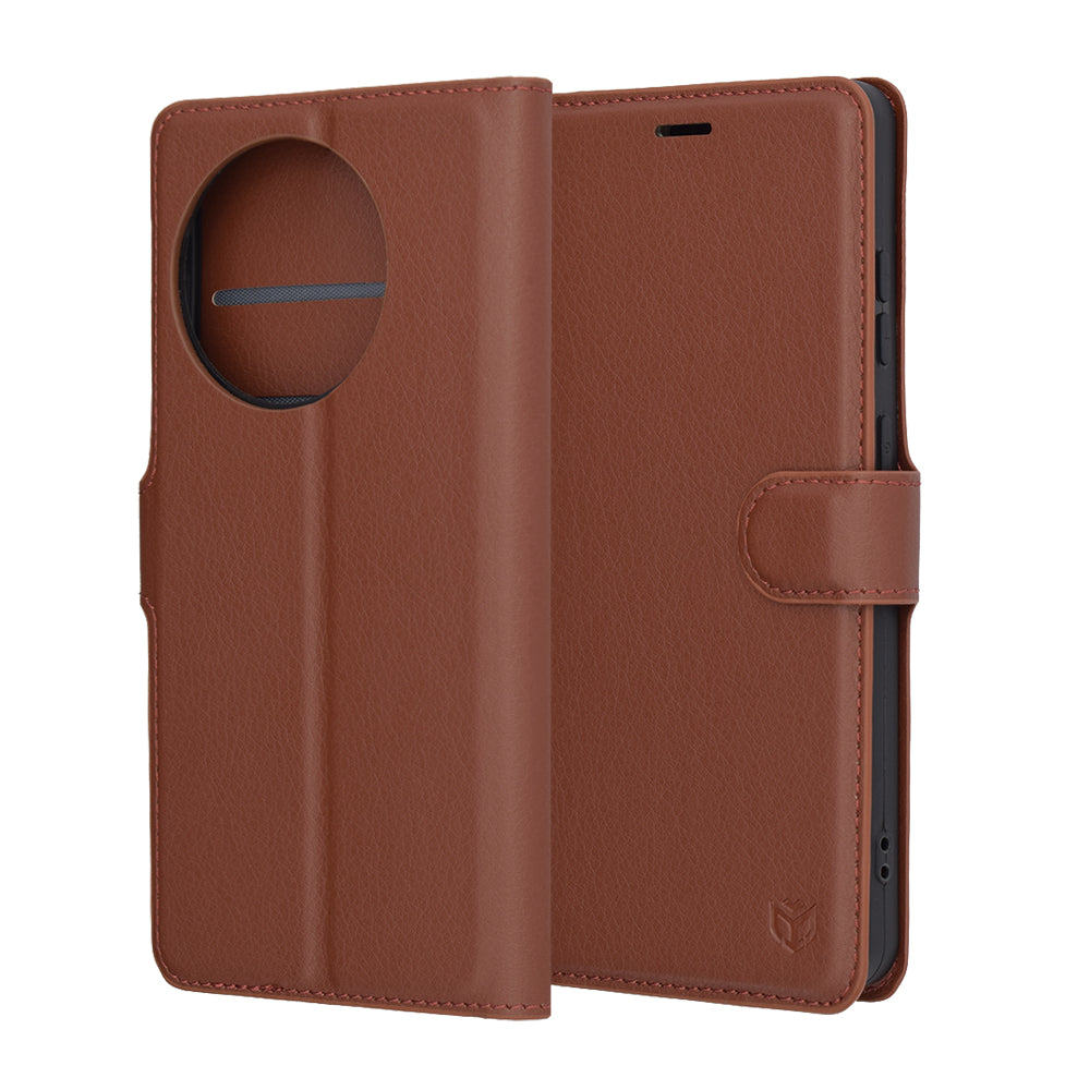 Puzdro na OnePlus 13R, Techsuit, kožené folio, hnedé