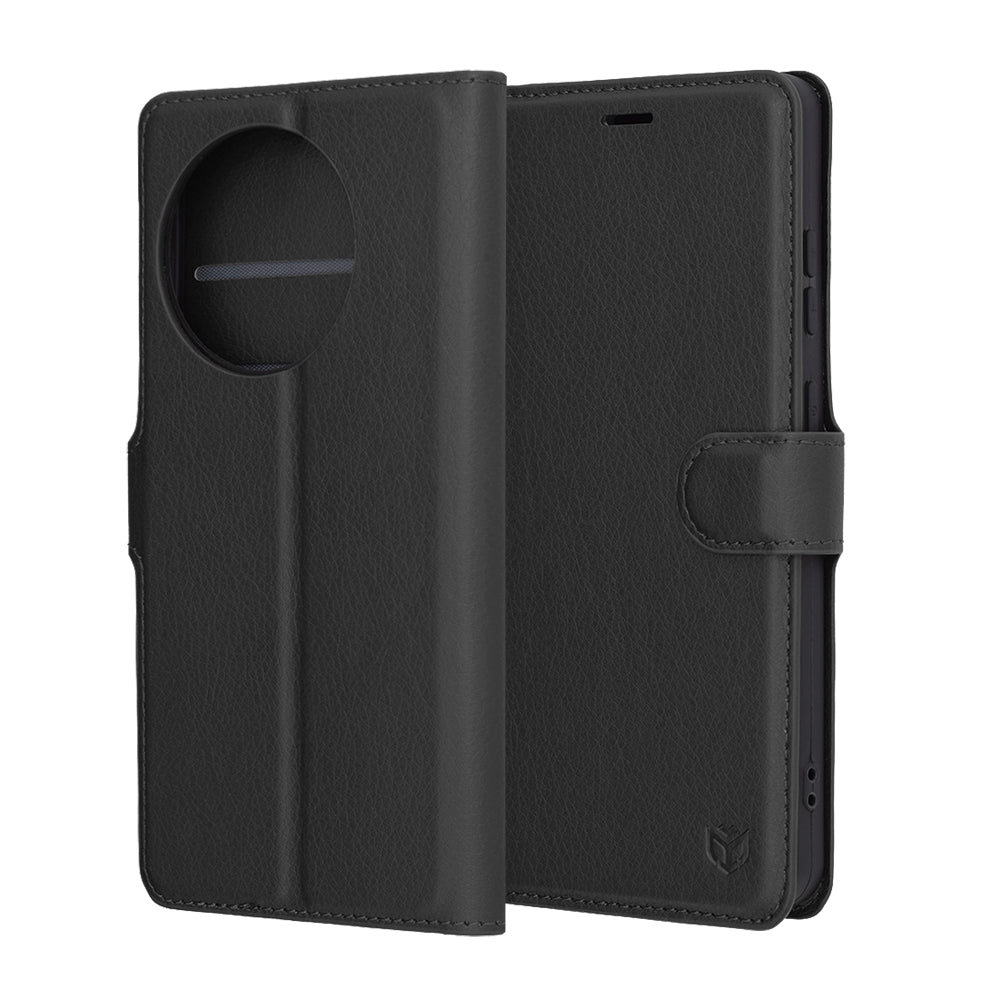 Puzdro na OnePlus 13R, Techsuit, kožené folio, čierne