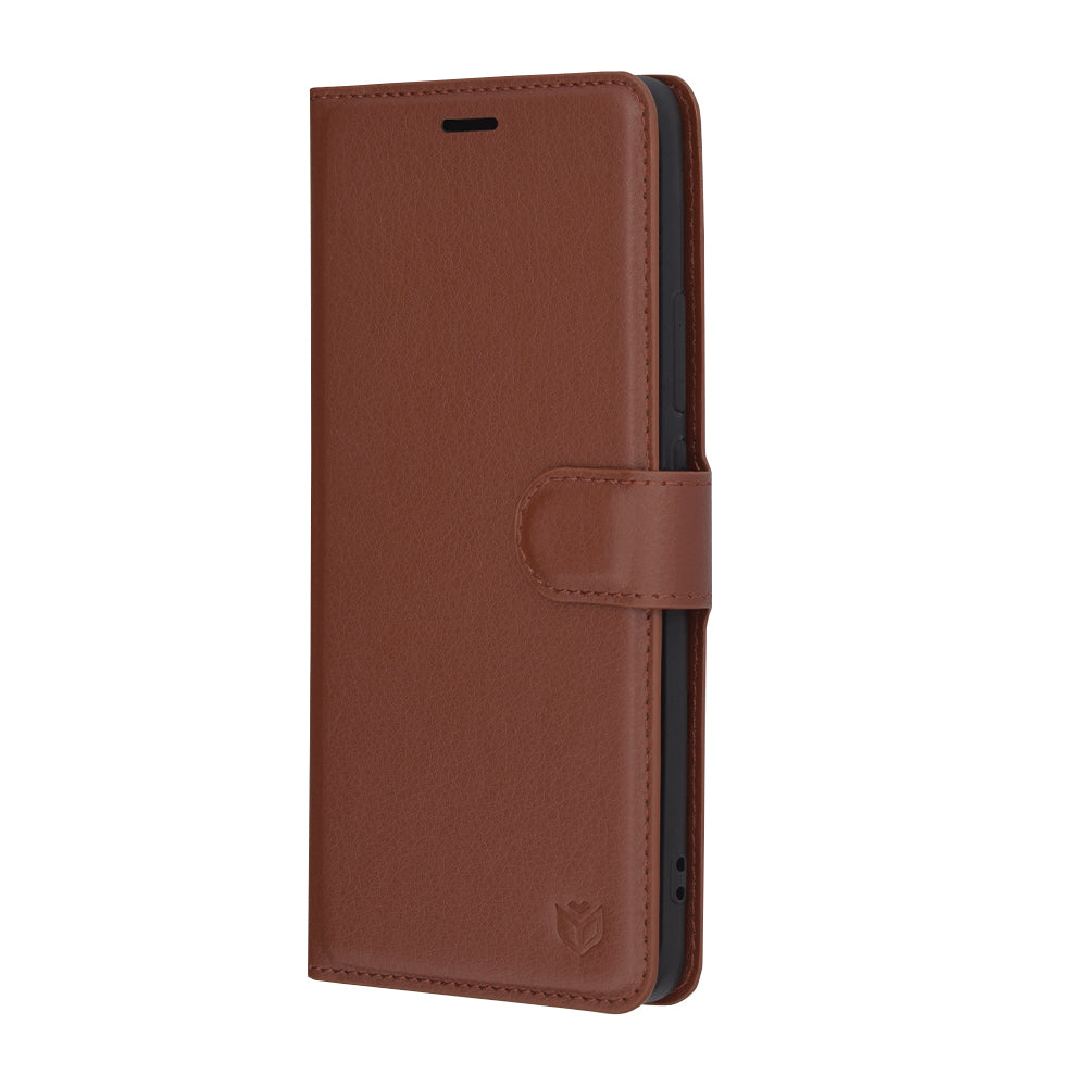 Puzdro na Oppo Reno12, Techsuit, kožené folio, hnedé