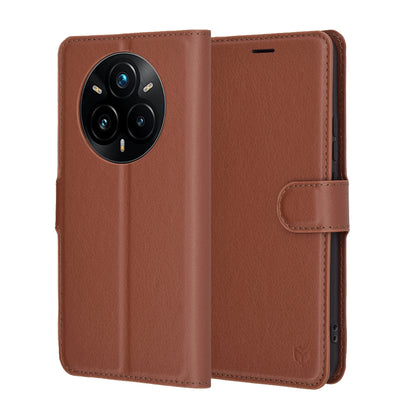 Puzdro na Realme 14 Pro+, Techsuit, kožené folio, hnedé