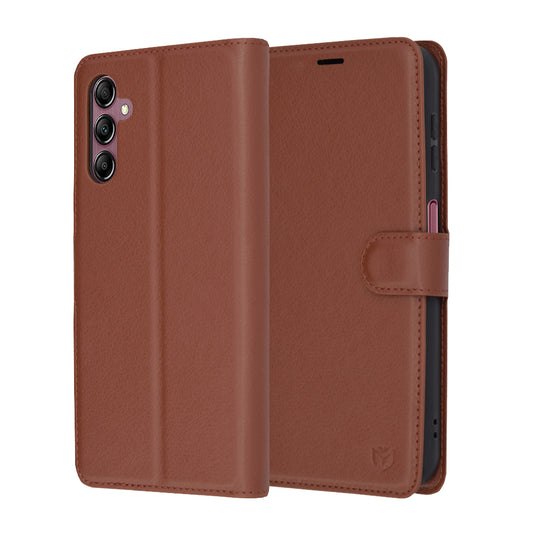 Puzdro na Samsung Galaxy A14 A145 / A14 5G A146, Techsuit, kožené folio, hnedé