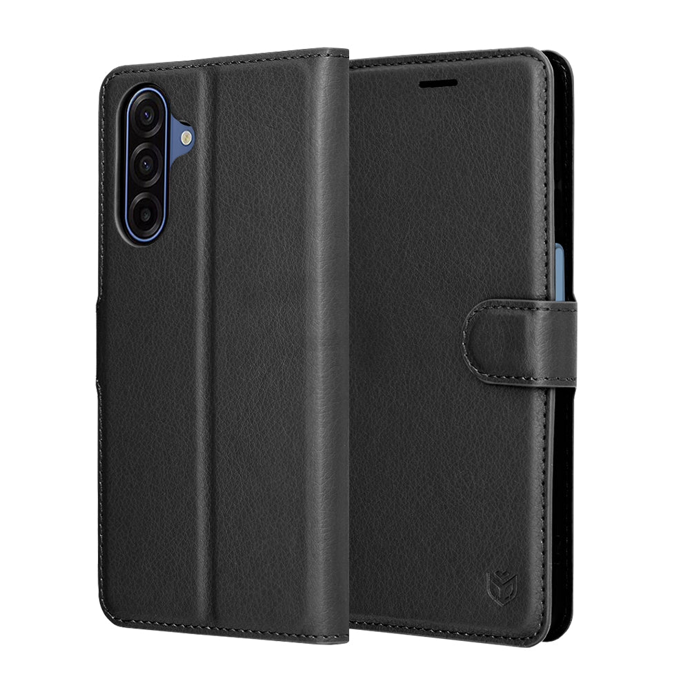 Puzdro pre Samsung Galaxy A17 4G / A17 5G, Techsuit, kožené folio, čierne