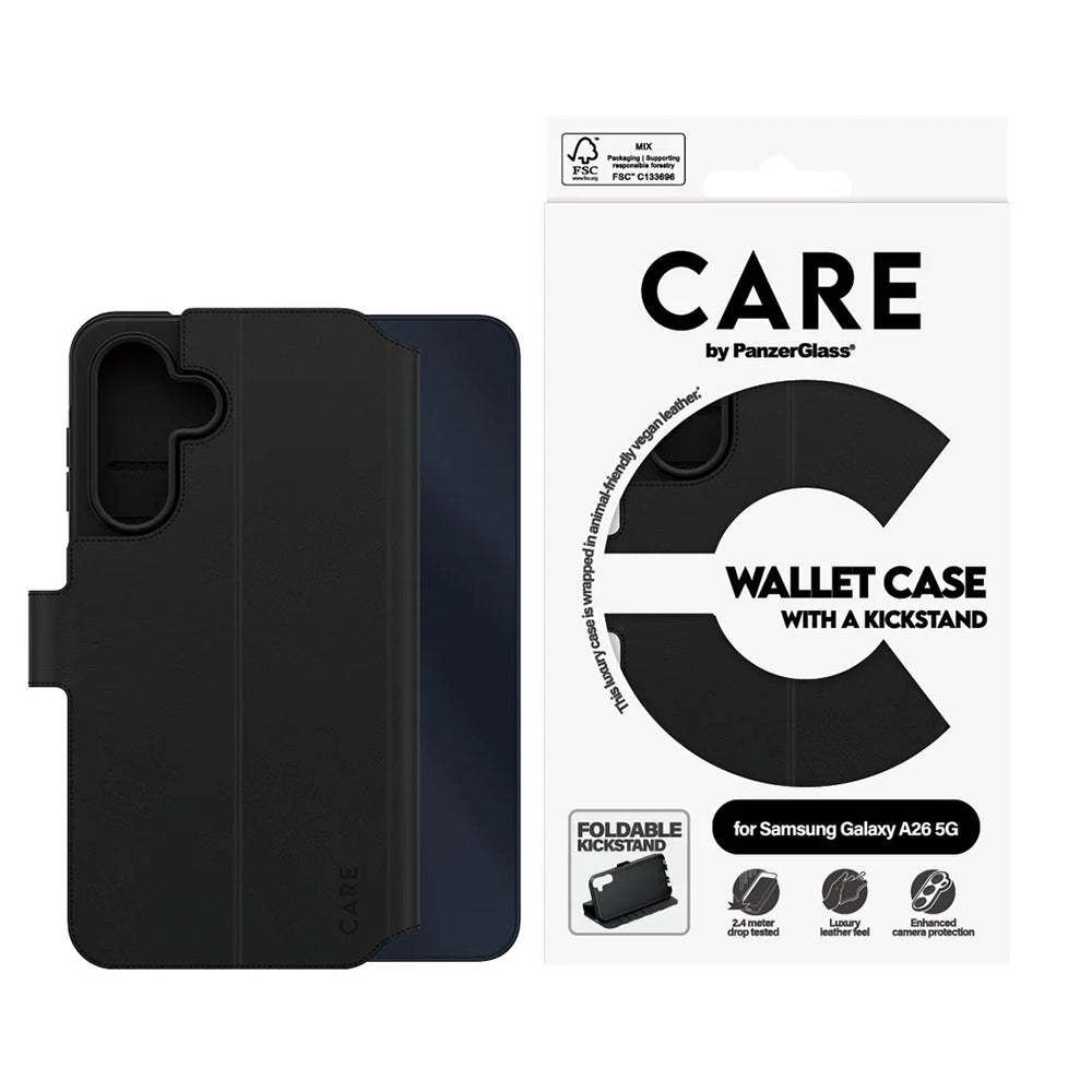 Puzdro pre Samsung Galaxy A26 A266, PanzerGlass, Care Feature Kickstand Wallet, Čierne