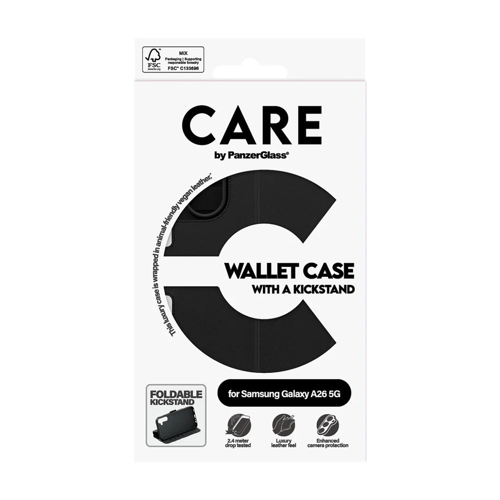 Puzdro pre Samsung Galaxy A26 A266, PanzerGlass, Care Feature Kickstand Wallet, Čierne