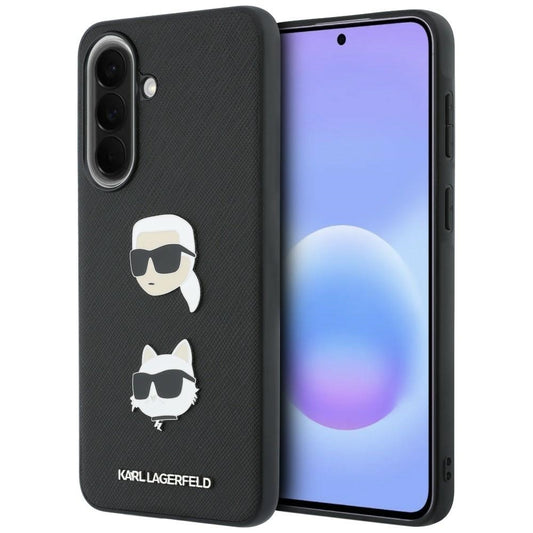 Puzdro na Samsung Galaxy A37 5G, Karl Lagerfeld, Grained Karl & Choupette's Heads Pins and Logo, Čierne