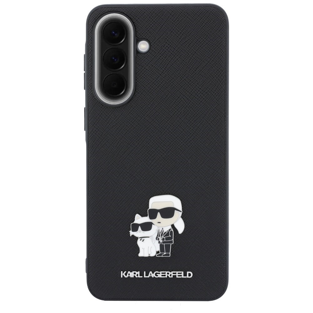 Obal na Samsung Galaxy A37 5G, Karl Lagerfeld, Saffiano Karl & Choupette Metal, čierny