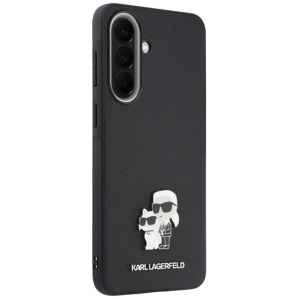 Obal na Samsung Galaxy A37 5G, Karl Lagerfeld, Saffiano Karl & Choupette Metal, čierny