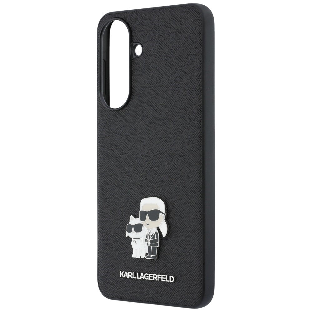 Obal na Samsung Galaxy A37 5G, Karl Lagerfeld, Saffiano Karl & Choupette Metal, čierny