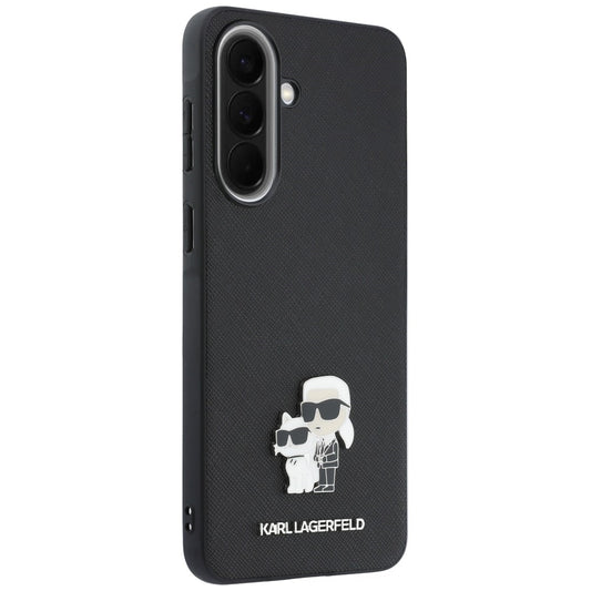 Obal na Samsung Galaxy A57 5G, Karl Lagerfeld, Saffiano Karl & Choupette Metal, čierny