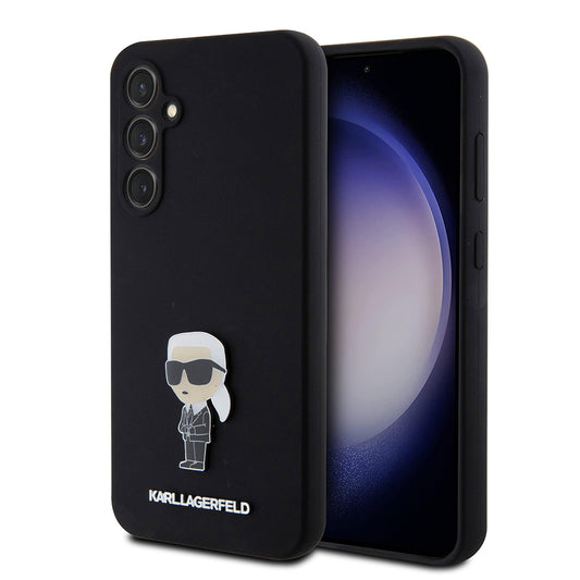 Puzdro pre Samsung Galaxy S23 FE S711, Karl Lagerfeld, Silicone Ikonik Karl Metal, Čierne
