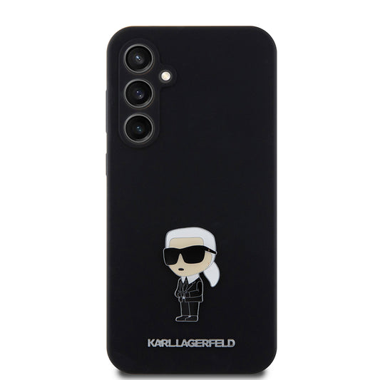 Puzdro pre Samsung Galaxy S23 FE S711, Karl Lagerfeld, Silicone Ikonik Karl Metal, Čierne