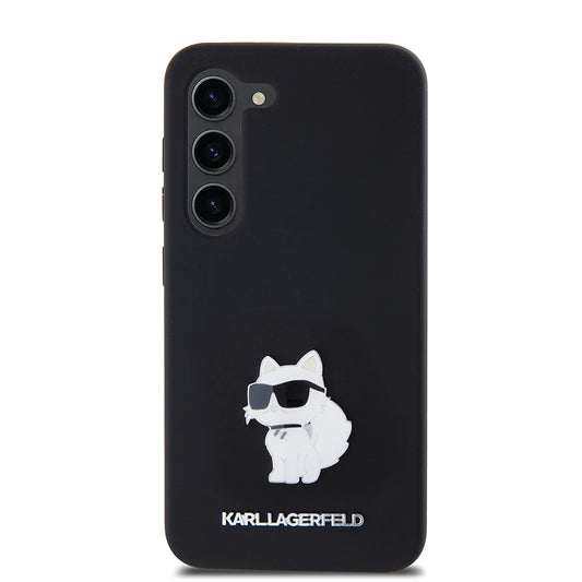 Puzdro pre Samsung Galaxy S23 S911, Karl Lagerfeld, Silicone Choupette Metal, Čierne