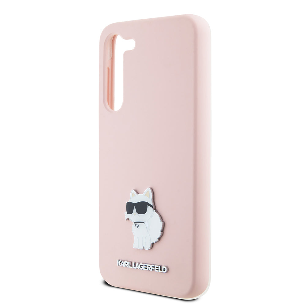 Puzdro pre Samsung Galaxy S23 S911, Karl Lagerfeld, Silicone Choupette Metal, Ružová